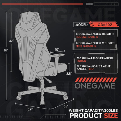 OneGame Gaming Stuhl Racing Style Atmungsaktiv Verstellbar Schwarzgrau
