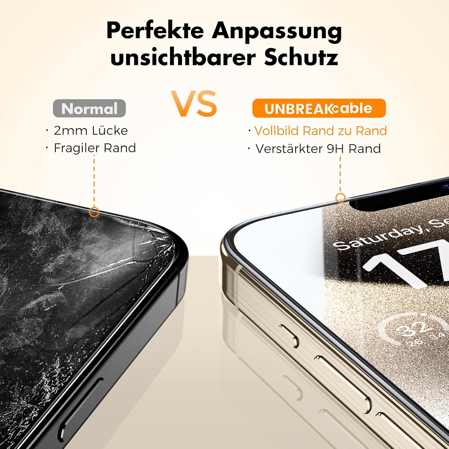 Panzer Schutz Glas iPhone 15 Pro 3er-Pack 1:1 Vollabdeckung
