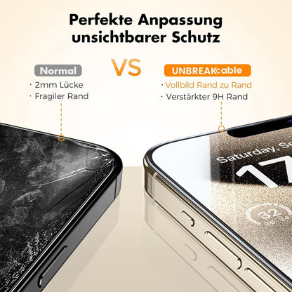 Panzer Schutz Glas iPhone 15 Pro 3er-Pack 1:1 Vollabdeckung