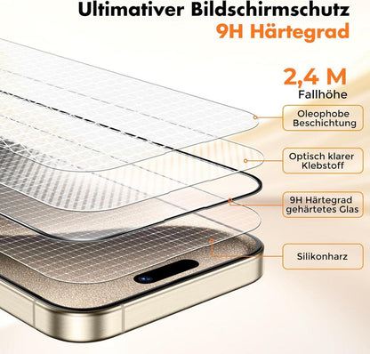 Panzer Schutz Glas iPhone 15 Pro 3er-Pack Vollabdeckung Einfache