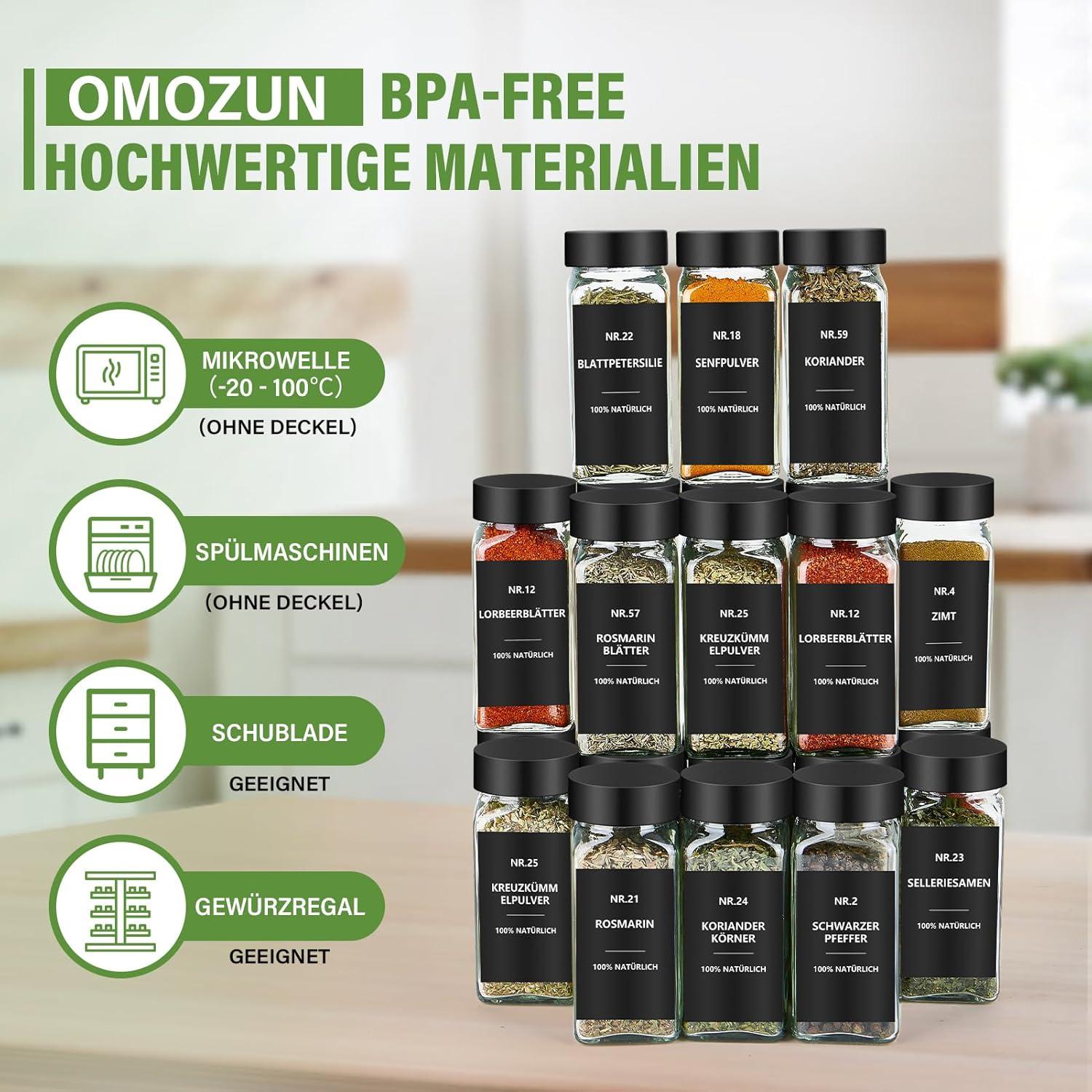24er Set Gewürzgläser Glas 120ml mit Etiketten und Streueinsatz