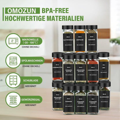 24er Set Gewürzgläser Glas 120ml mit Etiketten und Streueinsatz