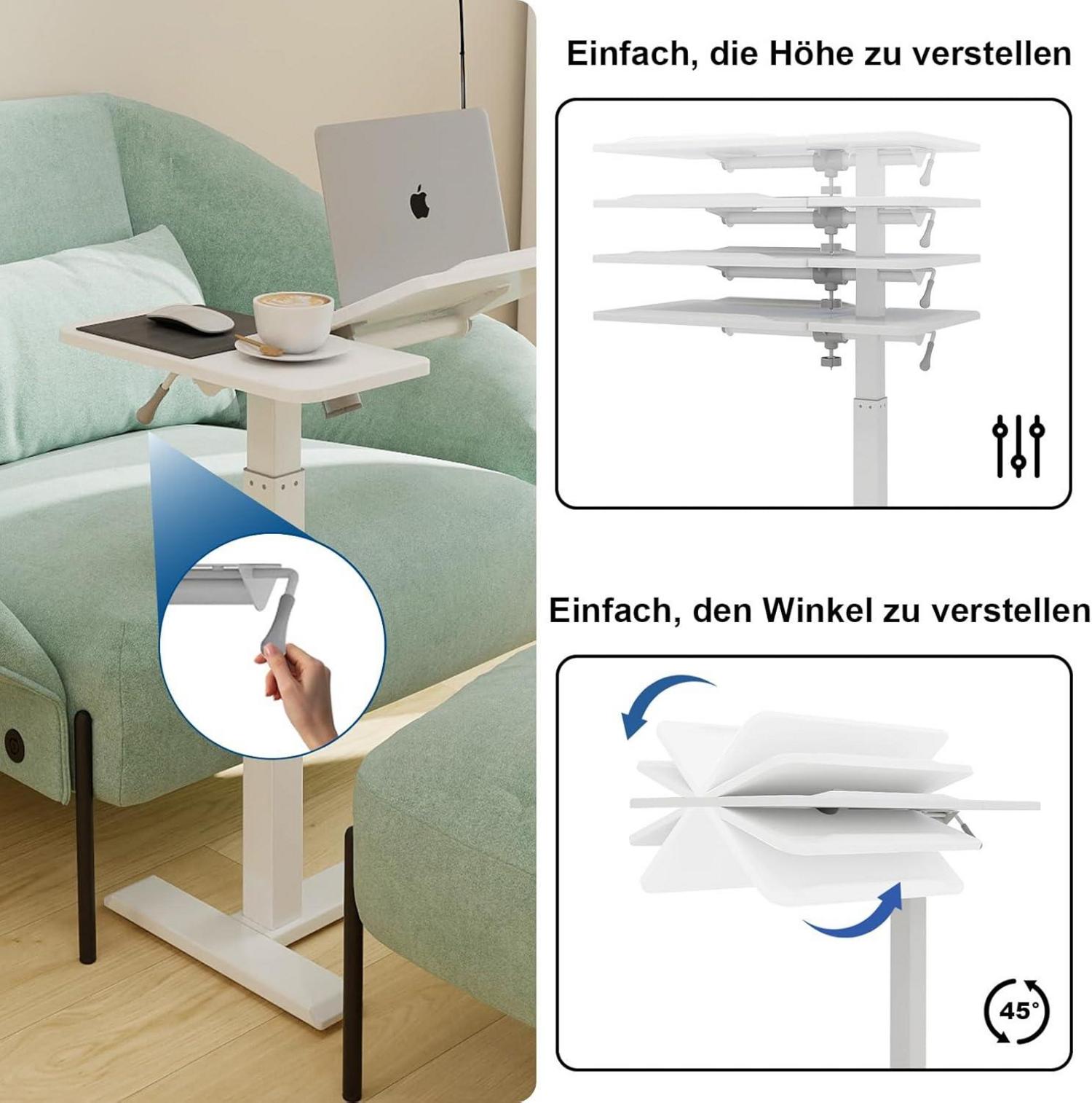 Höhenverstellbarer Laptoptisch mit Rollen und Neigefunktion White