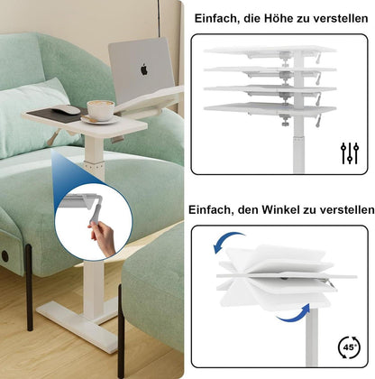 Höhenverstellbarer Laptoptisch mit Rollen und Neigefunktion White