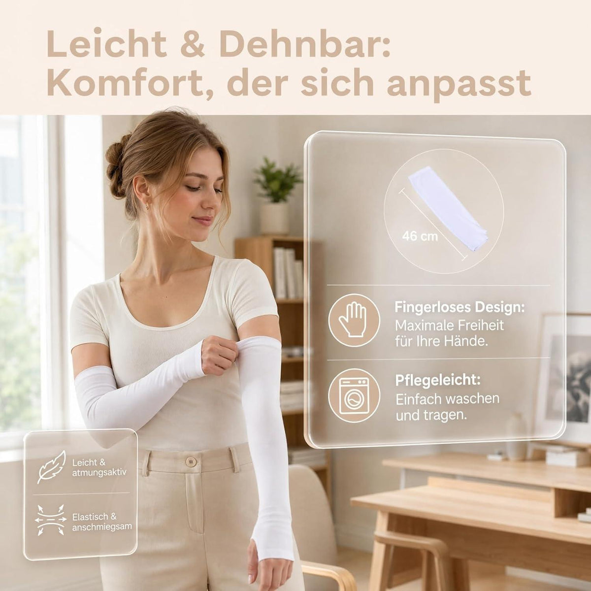 Armstulpen Damen 4er-Set – Baumwolle, UV-Schutz & Atmungsaktiv
