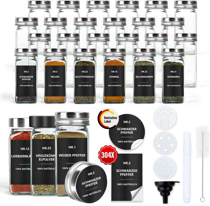 24er Set Gewürzgläser aus Glas mit Streueinsatz und Etiketten