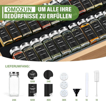 24er Gewürzgläser Set 120ml mit Etiketten, Streueinsatz