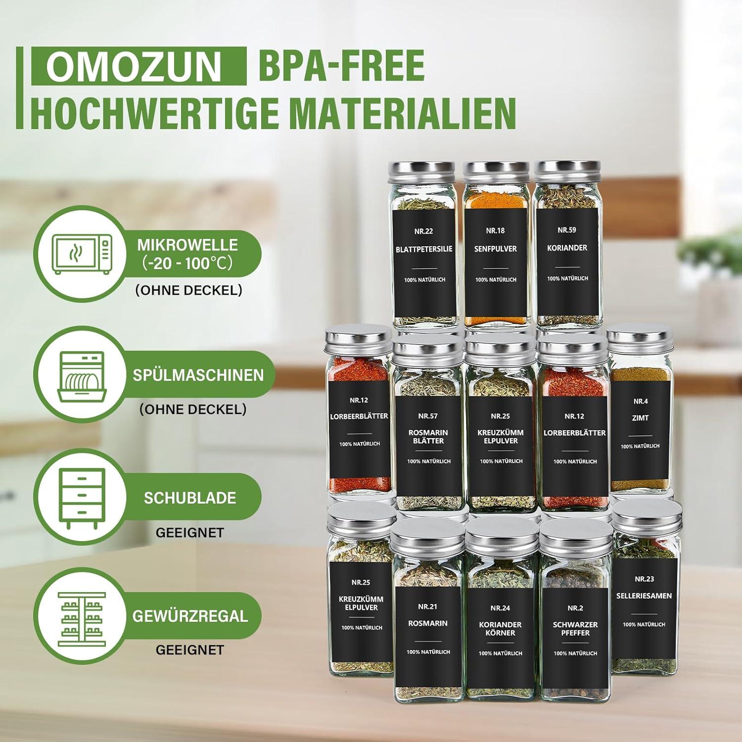 24er Set Gewürzgläser aus Glas mit Streueinsatz und Etiketten