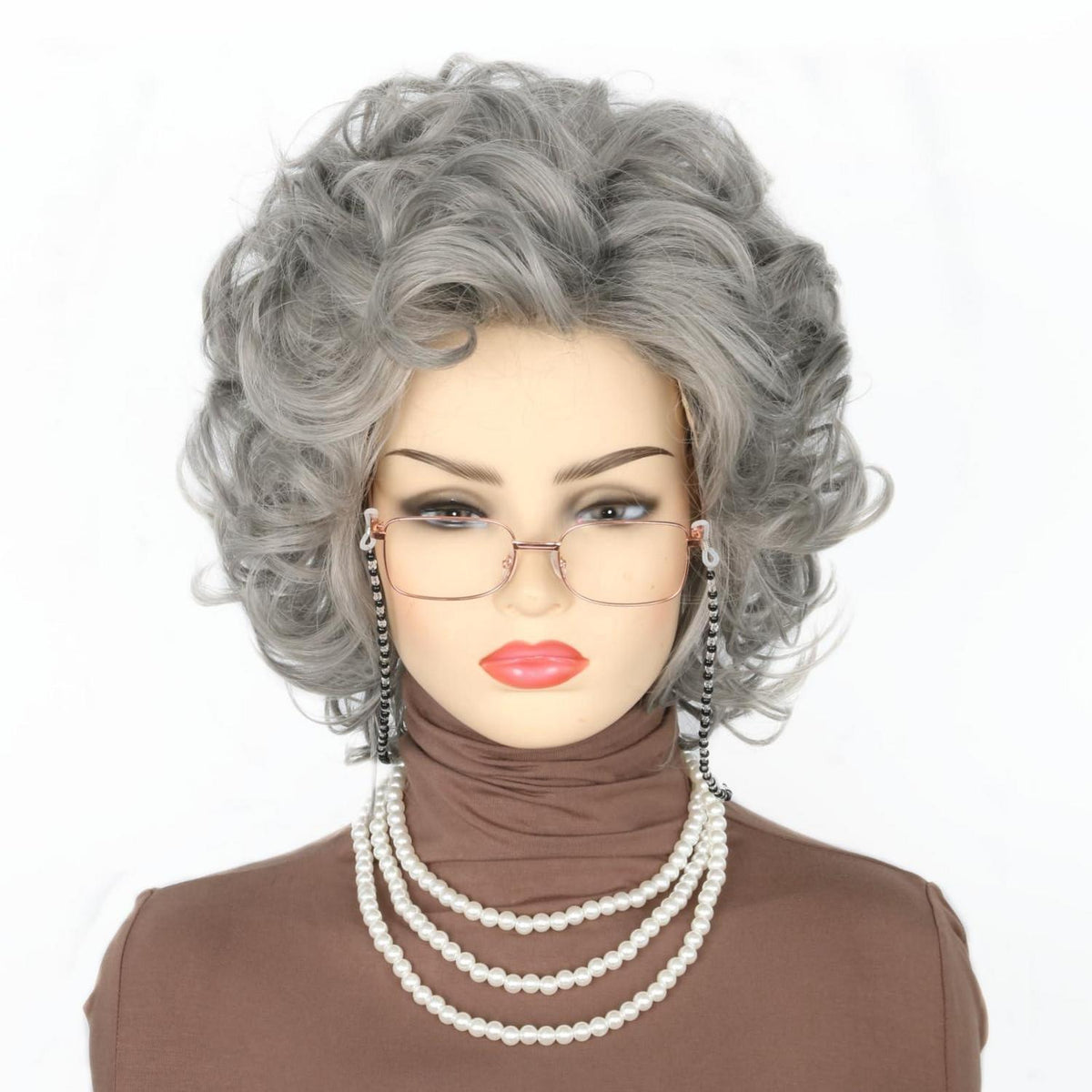 Oma Perücken Set mit Brille & Perlenkette - Grau