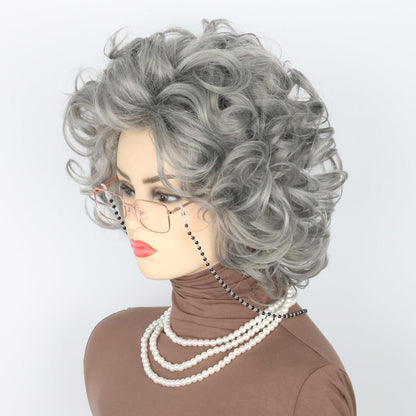 Oma Perücken Set mit Brille & Perlenkette - Grau