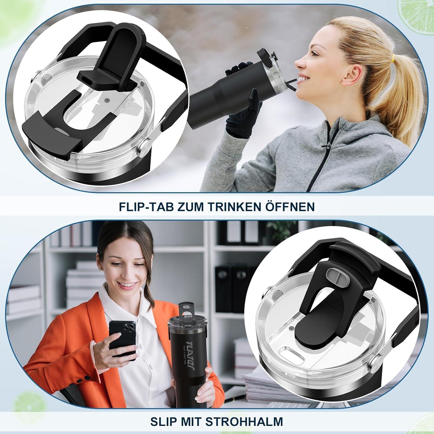Tlater Kaffeebecher to Go 30 oz Edelstahl Trinkflasche mit Strohhalm