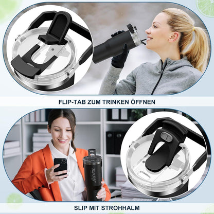 Tlater Kaffeebecher to Go 30 oz Edelstahl Trinkflasche mit Strohhalm