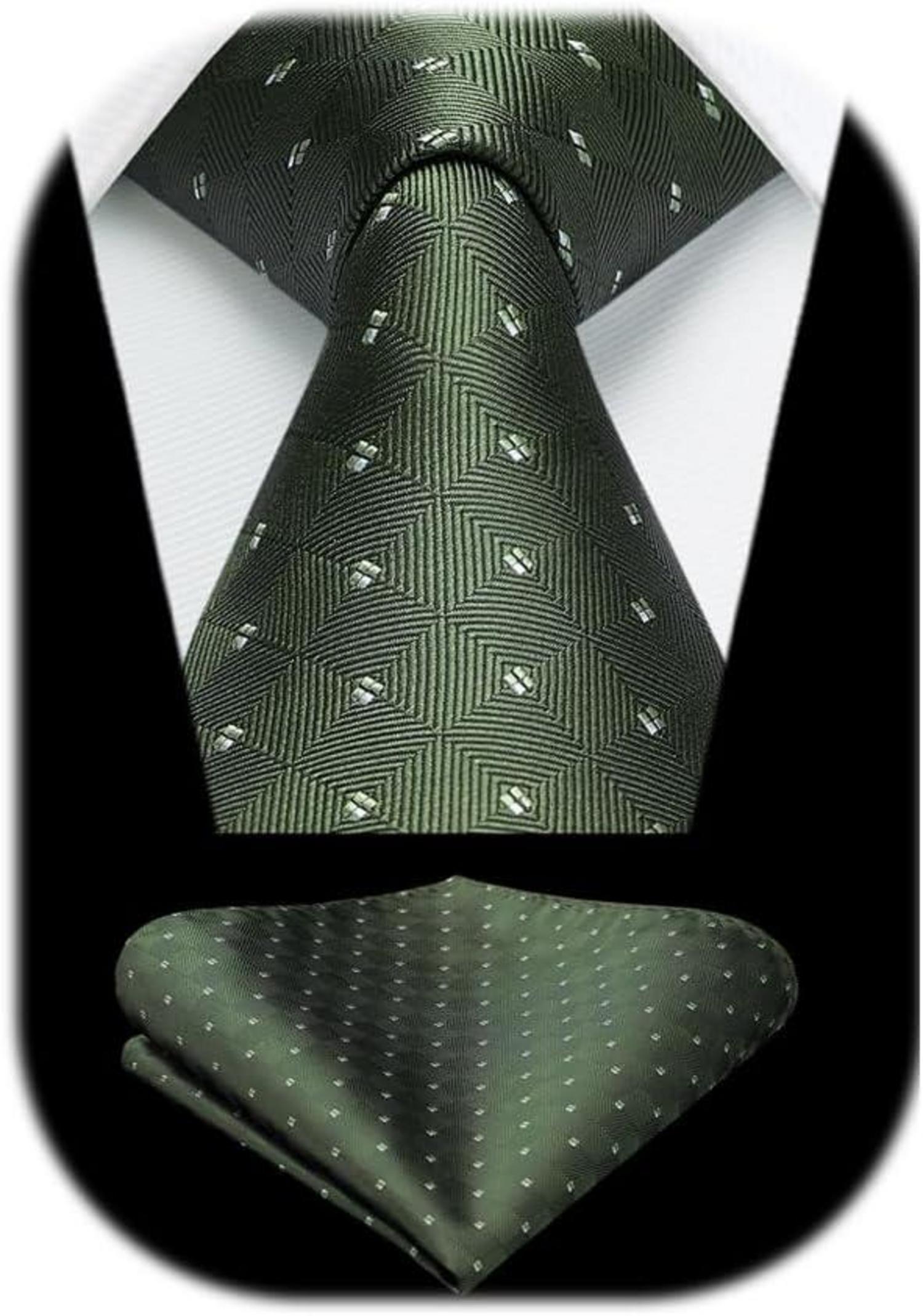 Premium Jacquard Krawatte mit Einstecktuch Set - Grün