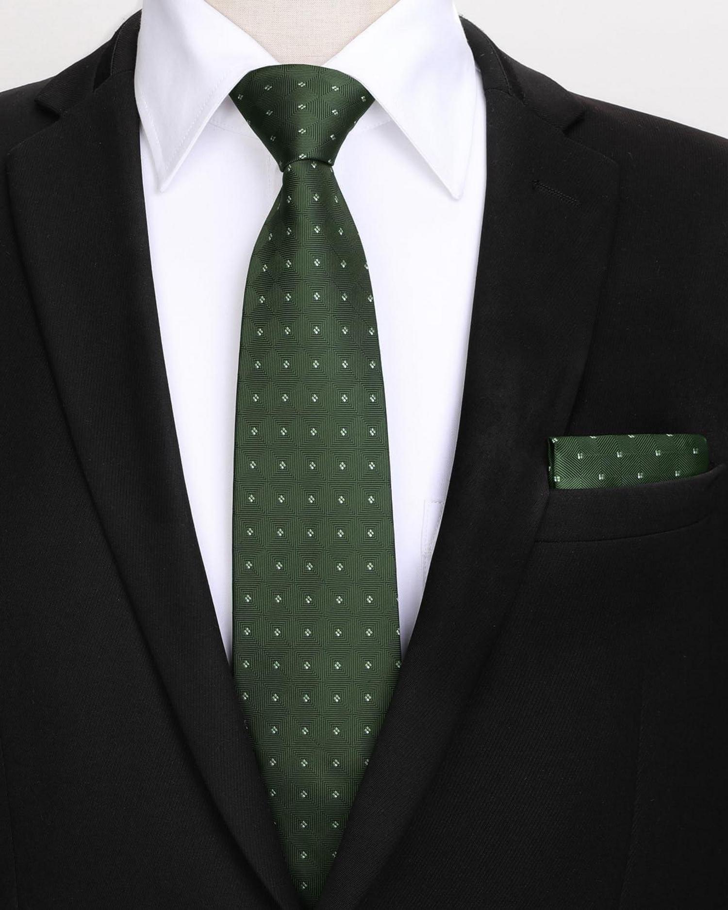 Premium Jacquard Krawatte mit Einstecktuch Set - Grün