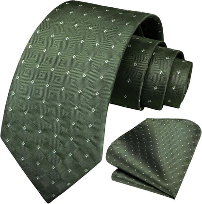 Enlision Herren Krawatte Einstecktuch Set Business Hochzeit Anzug Armeegrün