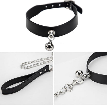 Lederhalsband Choker Glocke Zugkette Punk Schwarz
