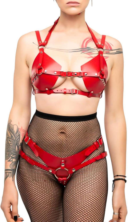 Sexy Dessous Leder Set BDSM Gothic Party Cosplay Frauen Rot
