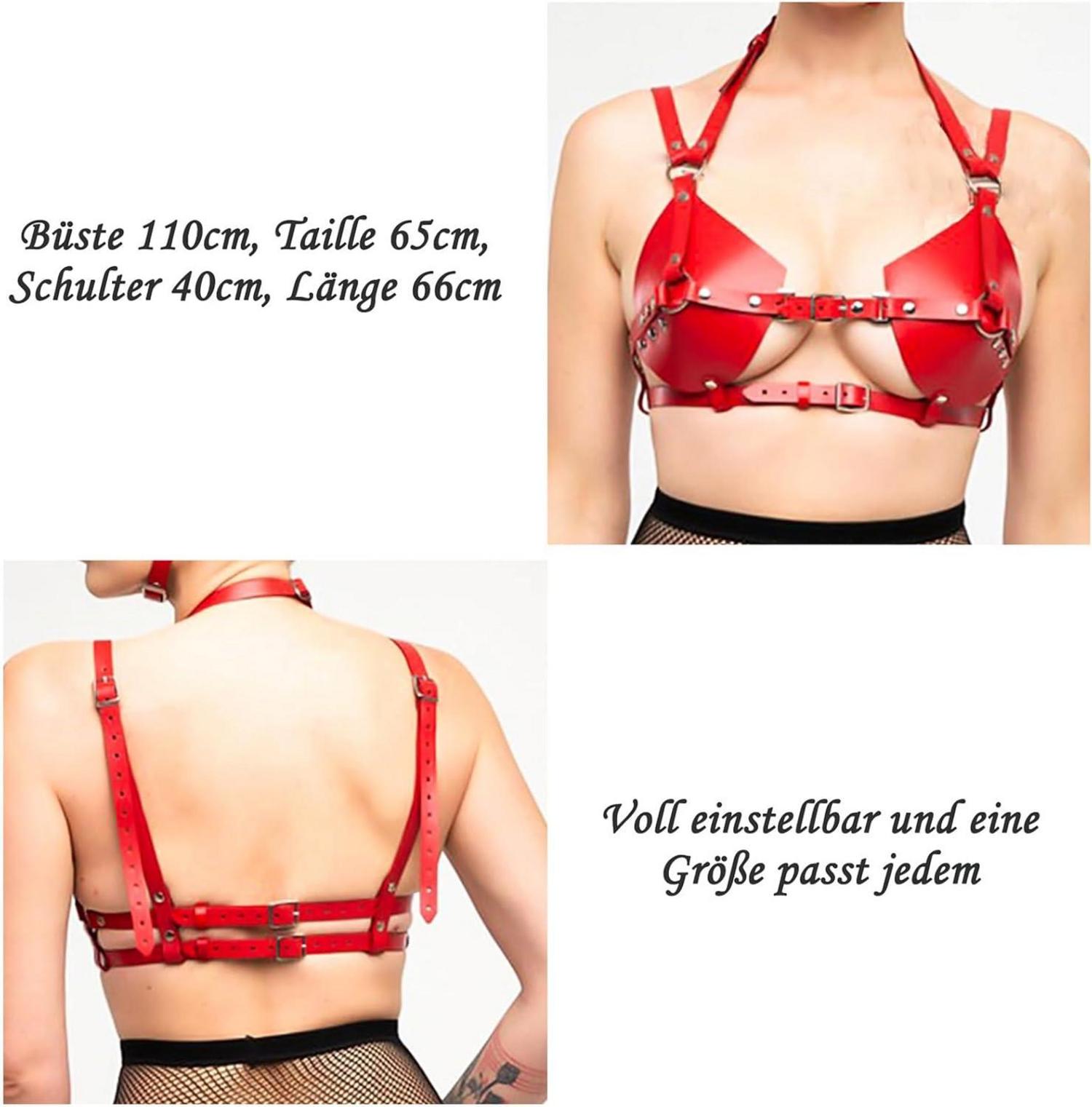 Sexy Dessous Set aus Leder - BDSM Gothic Kostüm Rot