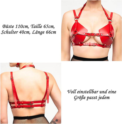Sexy Dessous Set aus Leder - BDSM Gothic Kostüm Rot