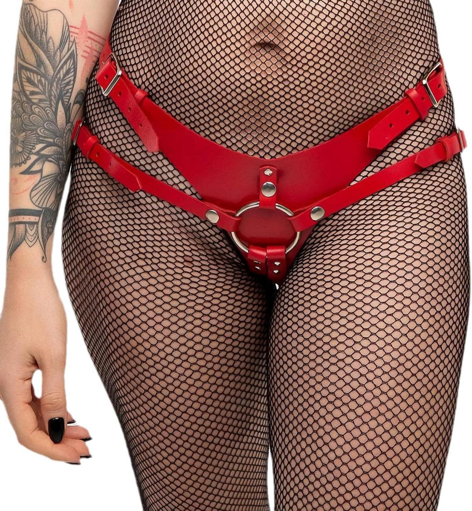 Sexy Damen Leder Dessous Set Gothic Crossbody Bondage SM Erotik Rot