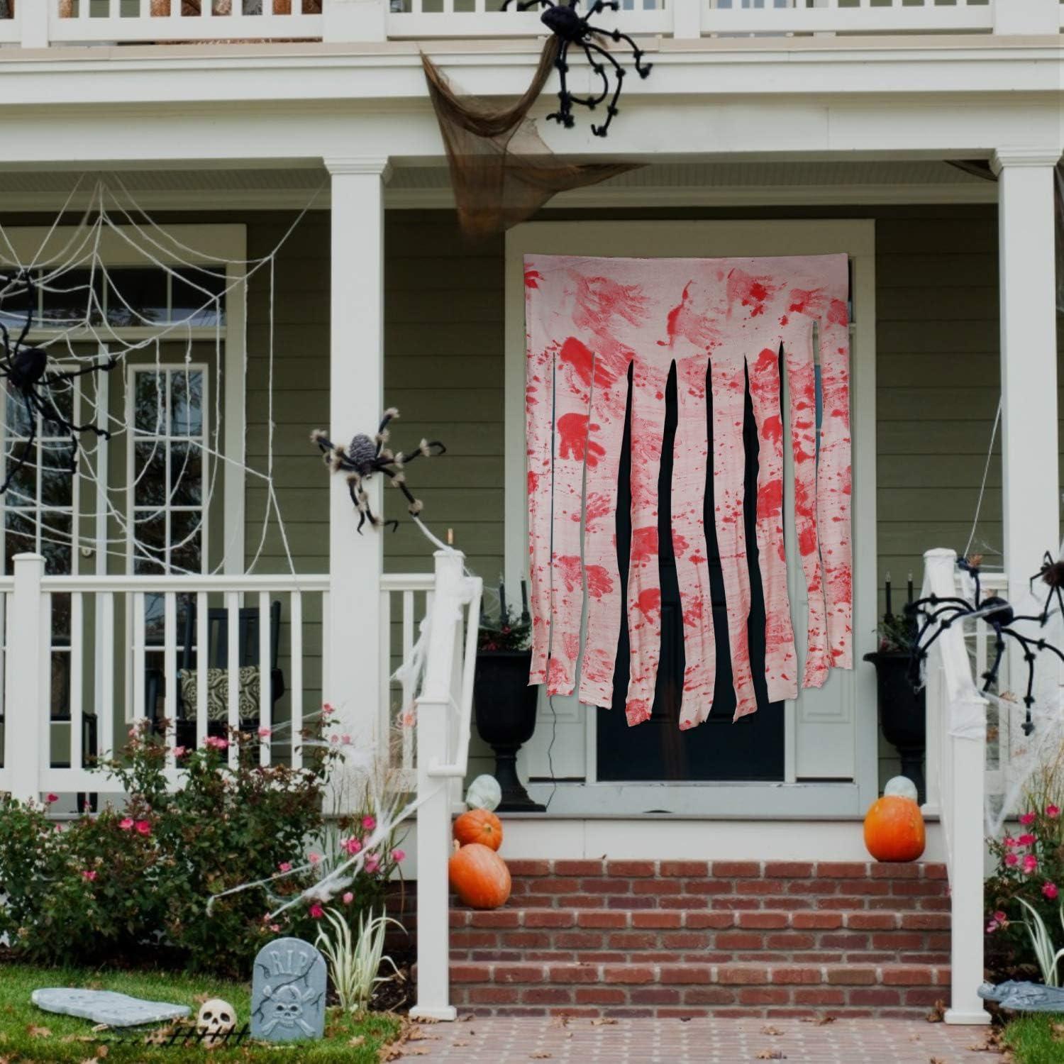 2er Set Halloween Gaze Türvorhang mit blutigen Handabdrücken 165x100cm