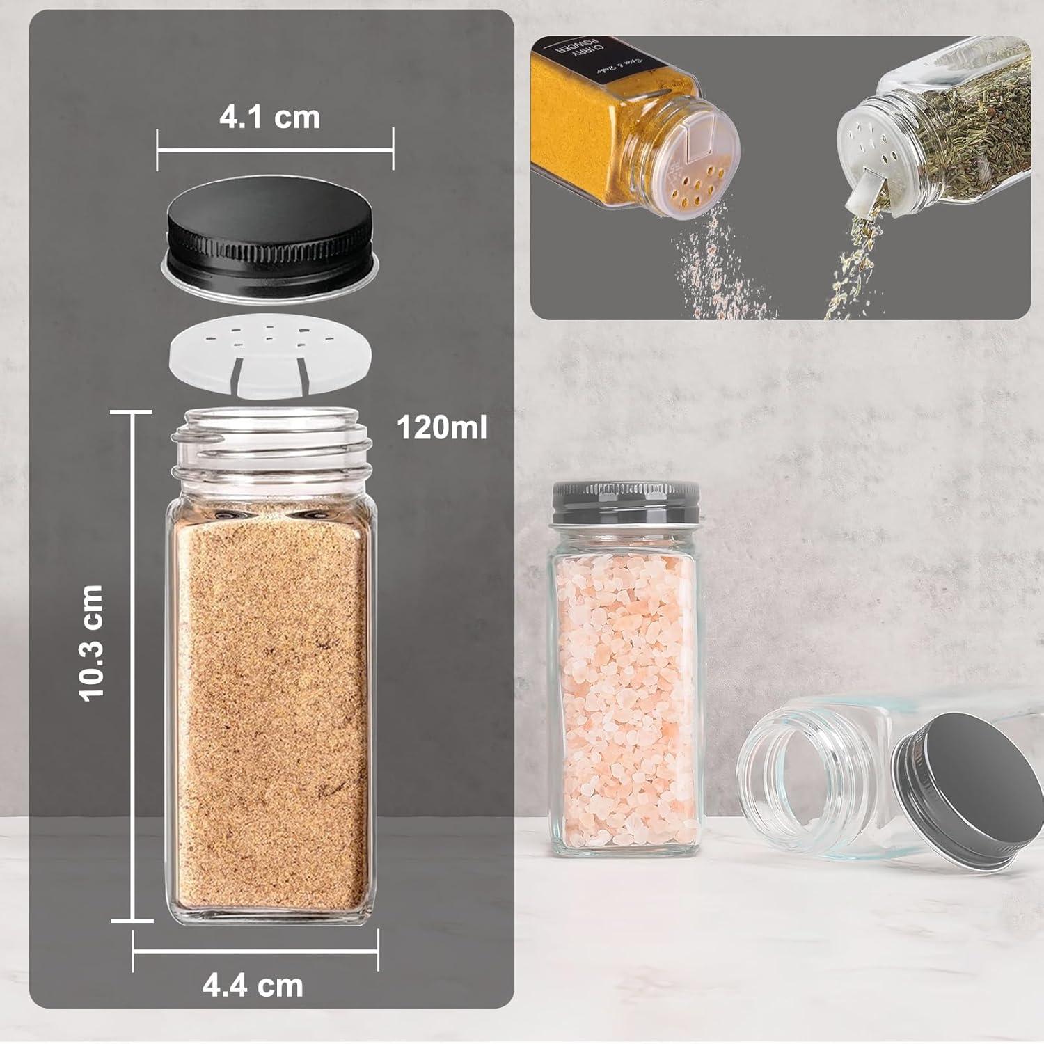 24er Set Gewürzgläser 120ml Glas Schwarz Deckel Streueinsatz Etikett