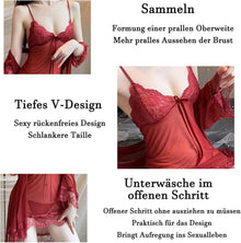 Damen Sexy Kimono Spitzen Robe Morgenmantel Set Rot