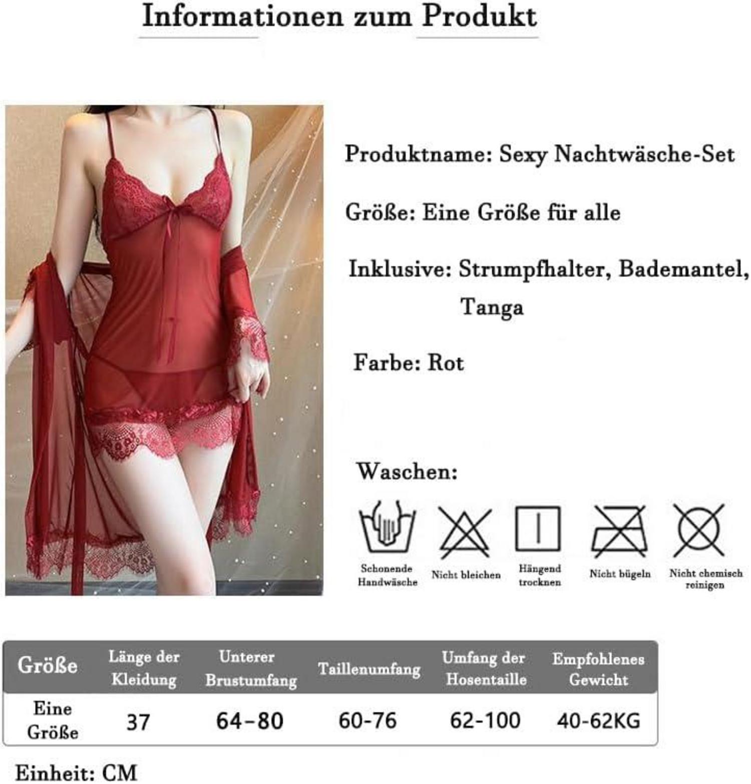 Sexy Spitzen Dessous Kimono Morgenmantel Set Erotische Lingerie Rot