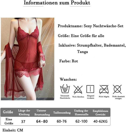 Sexy Spitzen Dessous Kimono Morgenmantel Set Erotische Lingerie Rot