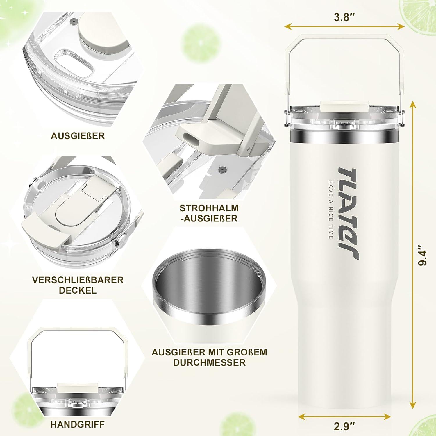 Tlater Kaffeebecher to Go 30 oz mit Strohhalm 900