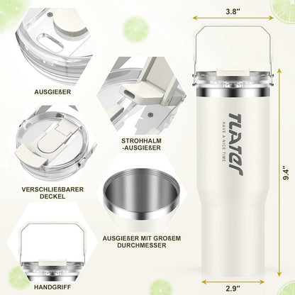 Tlater Kaffeebecher to Go 30 oz mit Strohhalm 900