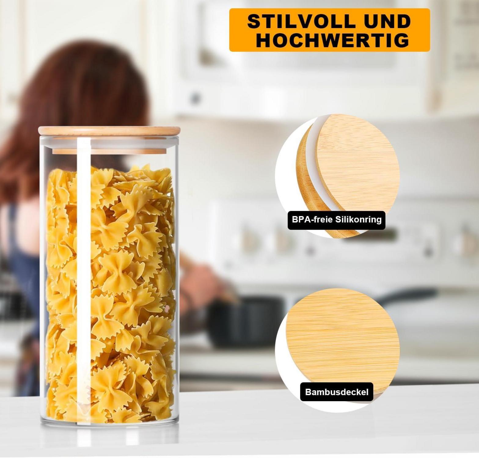 3er-Set Luftdicht Vorratsgläser mit Holzdeckel 1400ml