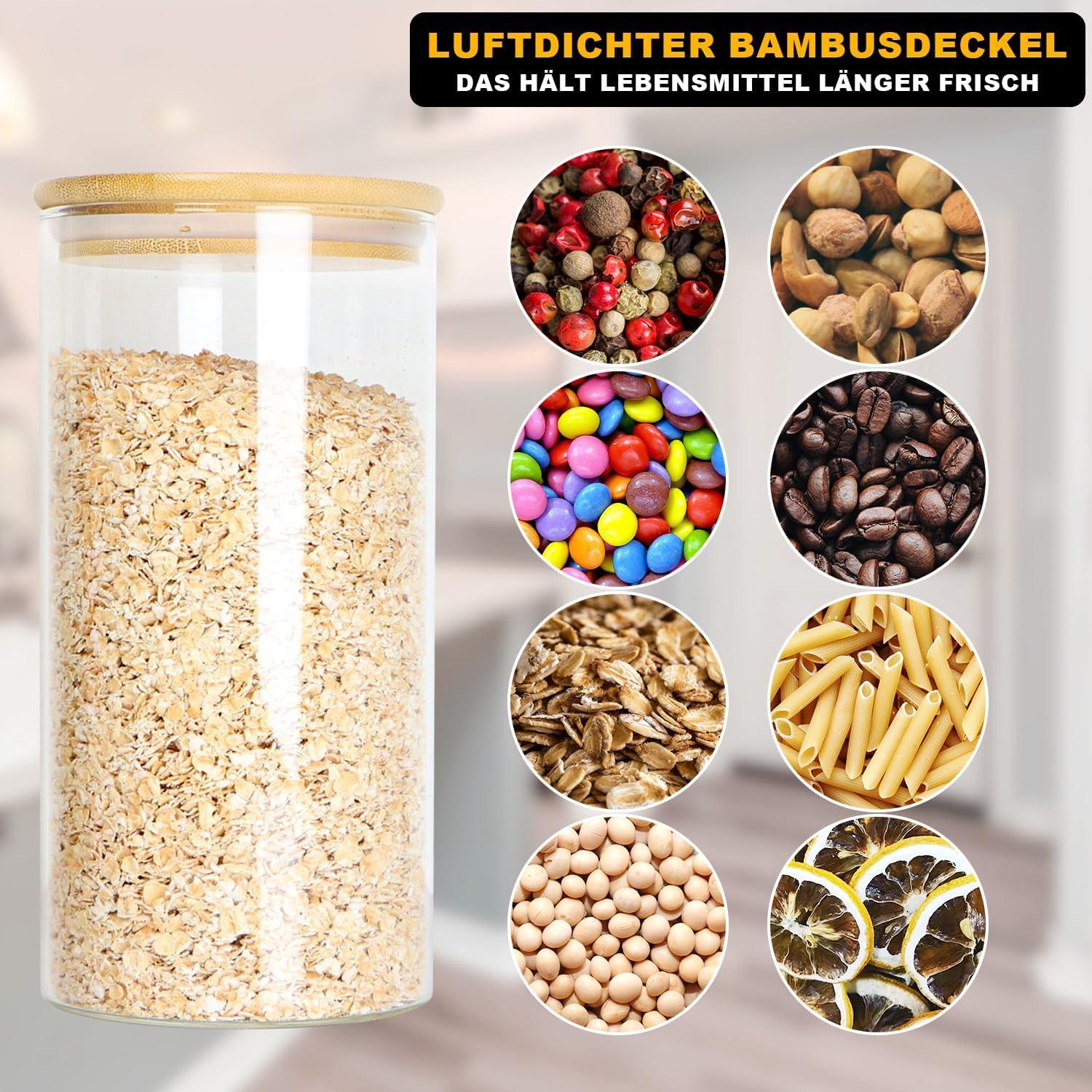 3er-Set Vorratsgläser mit Deckel 1400ml Luftdicht Glas Holzdeckel Müsli Reis Zucker