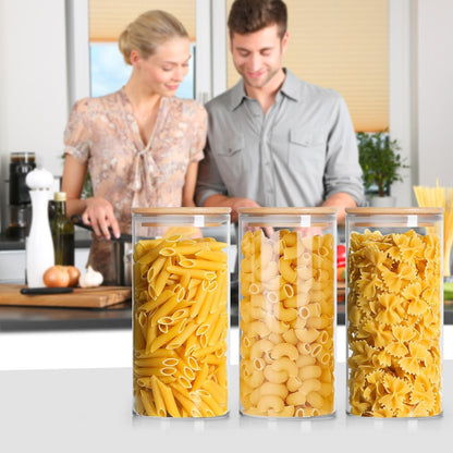 3er-Set Vorratsgläser 1400ml mit Luftdichtem Bambusdeckel