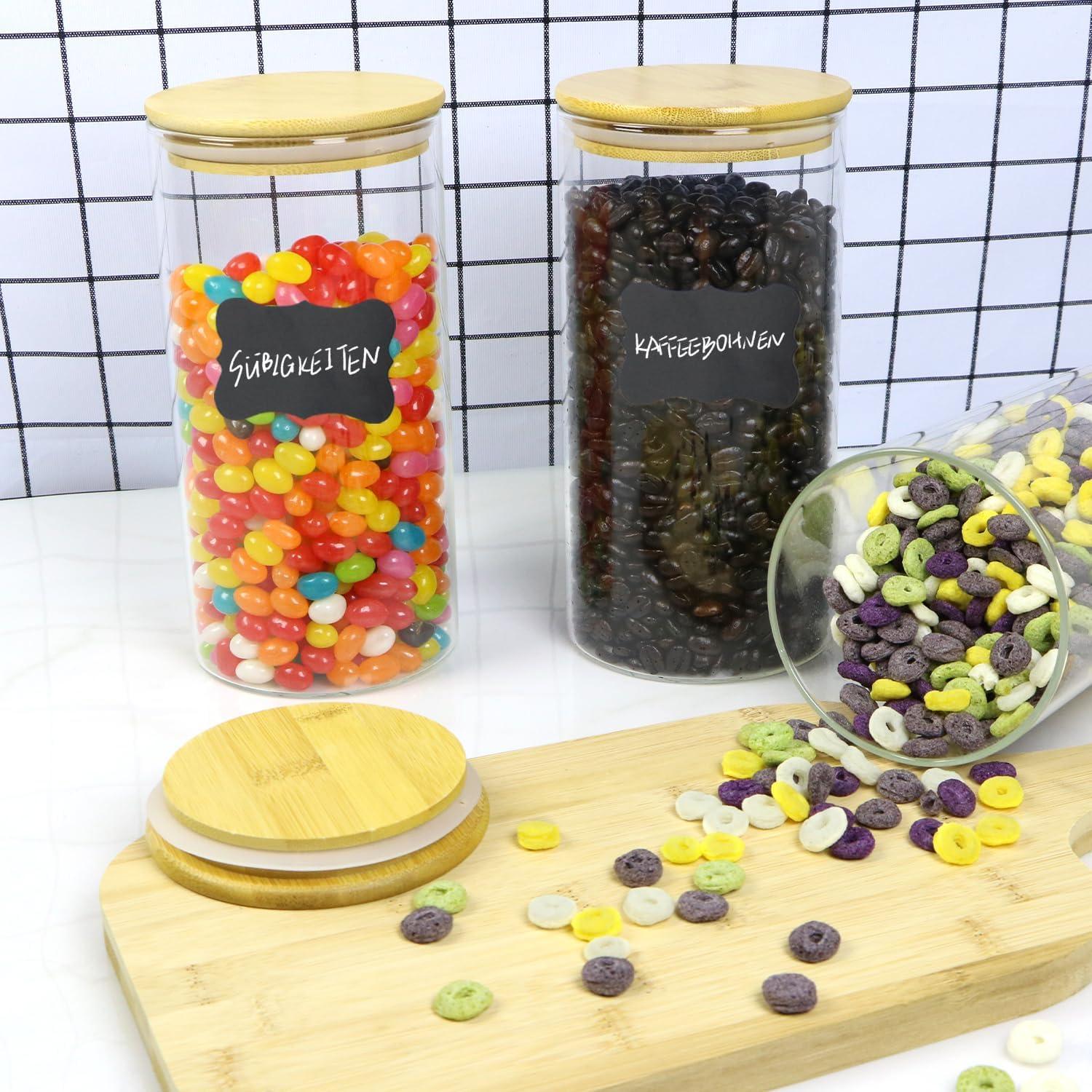3er-Set Vorratsgläser mit Deckel 1400ml Luftdicht Glas Holzdeckel Müsli Reis Zucker