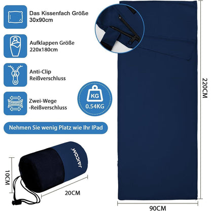 Ultraleichter Hüttenschlafsack Dunkelblau – 2in1 Reisebegleiter