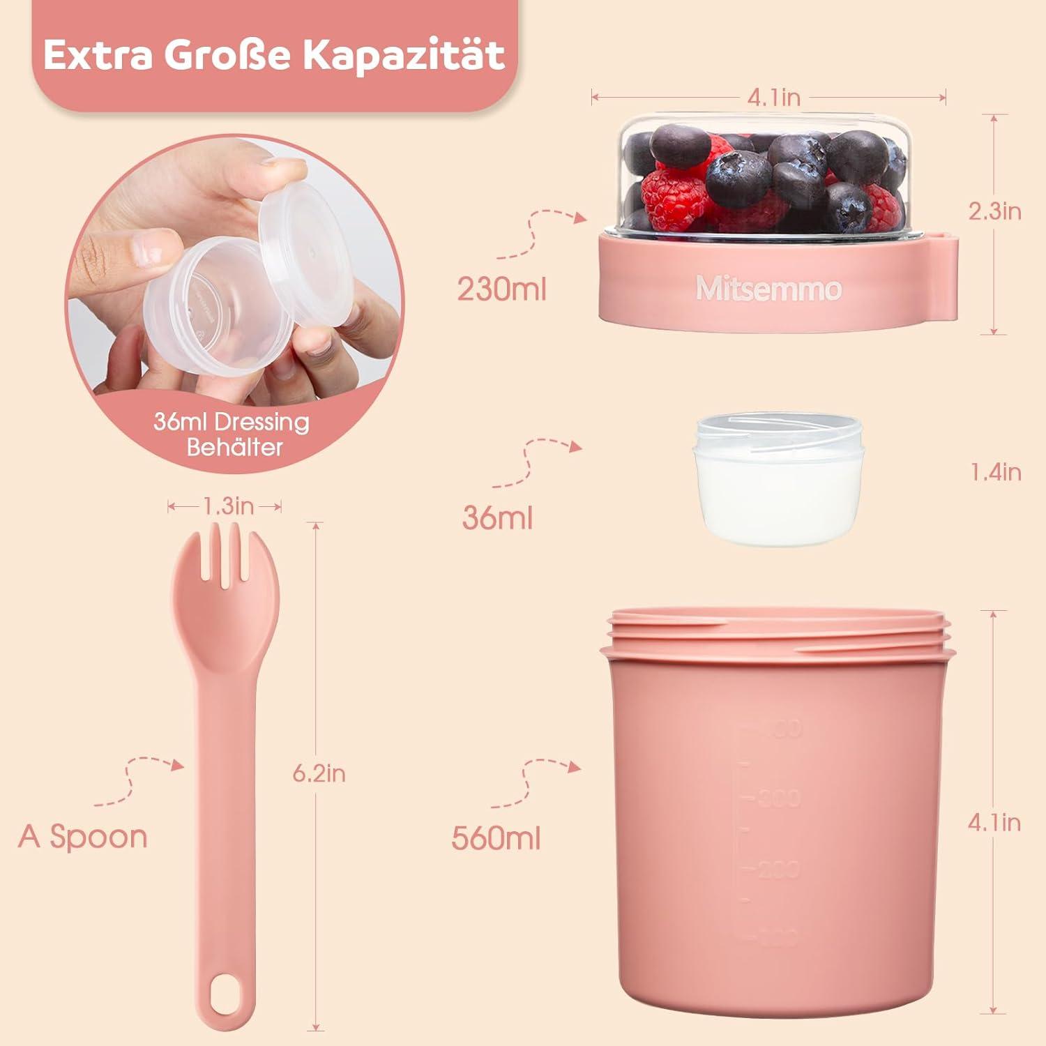 Müslibecher to Go 560ml + 230ml Kinder Löffel Joghurtbecher