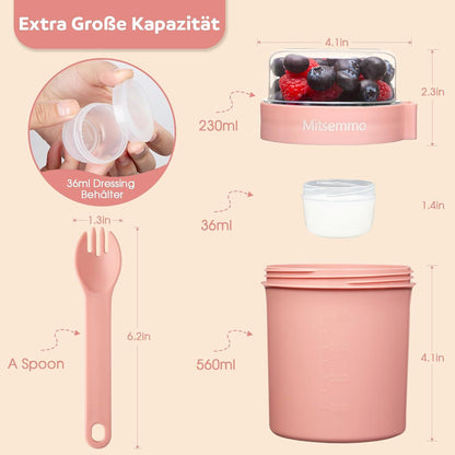 Müslibecher to Go 560ml + 230ml Kinder Löffel Joghurtbecher