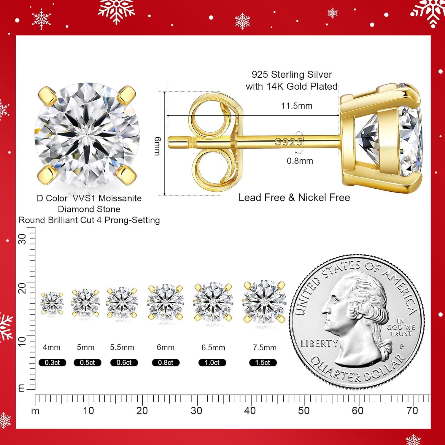 Moissanite Ohrringe Silber 925 Damen 1,6 Karat VVS1 Diamant 14K Gold