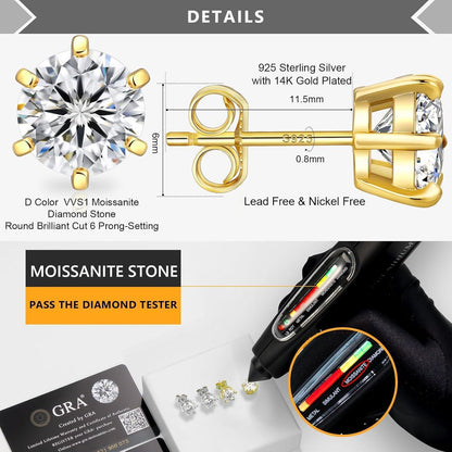 KRKC&CO Moissanite Ohrringe Silber 925 Damen VVS1 D 14K Gold