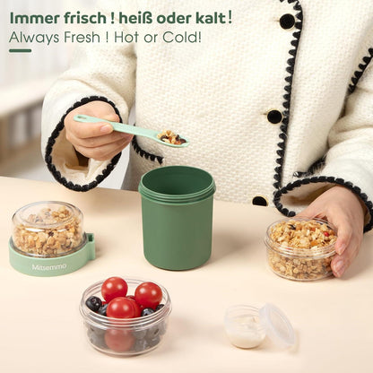 Müslibecher 560ml+230ml Joghurtbecher Kinder to Go Löffel Frühstücksdose