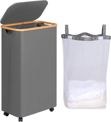 Wäschekorb mit Rollen und Deckel, 75L Grau