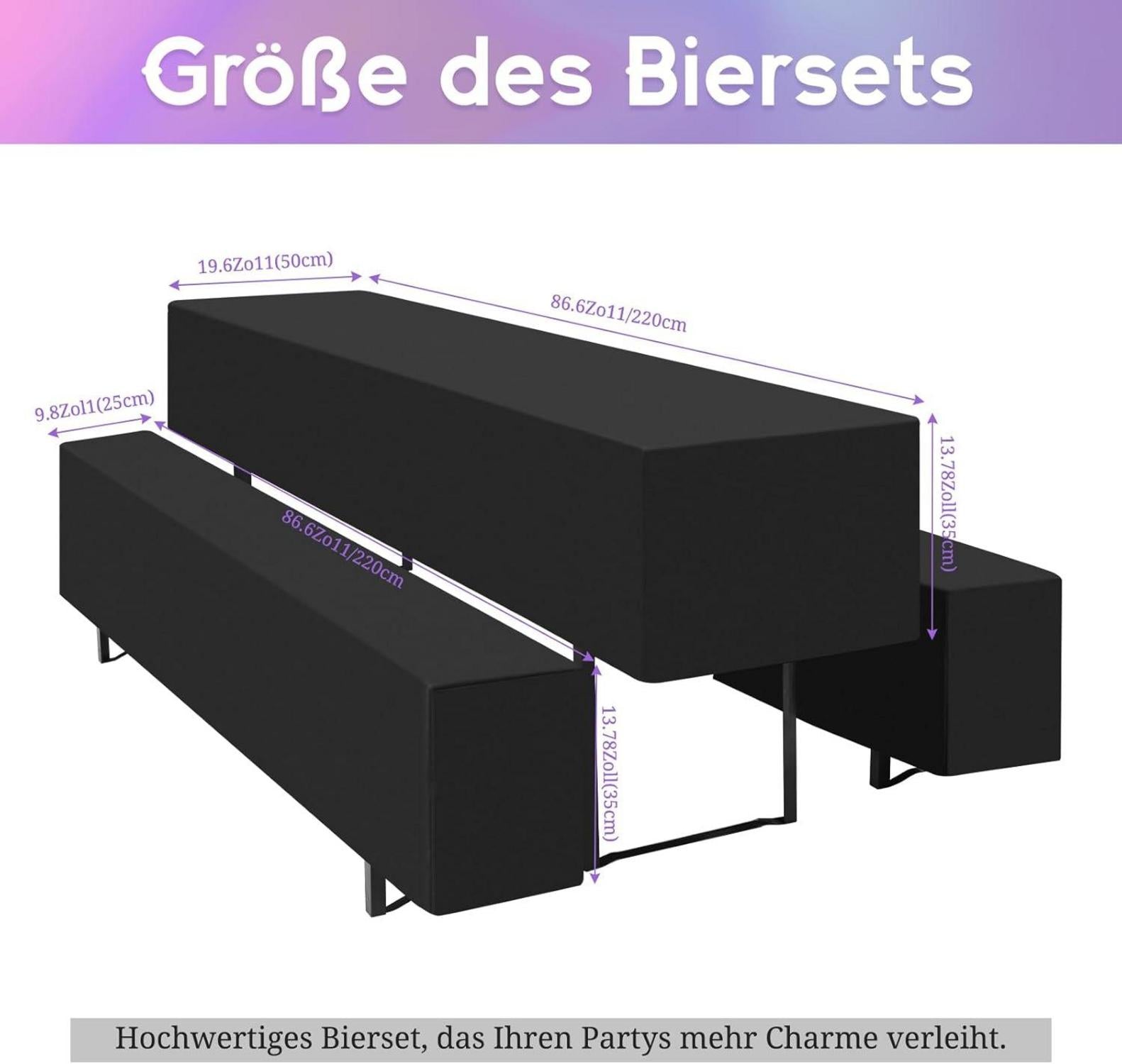 SEO Biertischhussen 2er-Set Schwarz 220x50x35cm