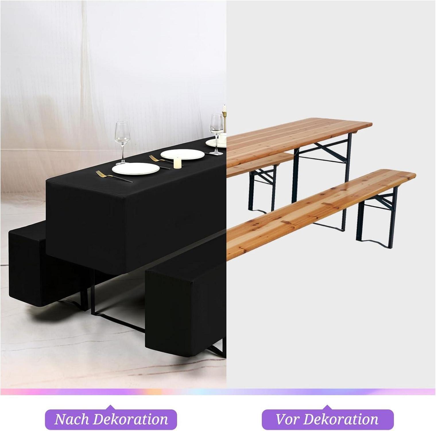 YMHPRIDE 2er-Set Schwarze Biertischhussen 220x50x35cm, Bierzeltgarnitur 6er-Pack