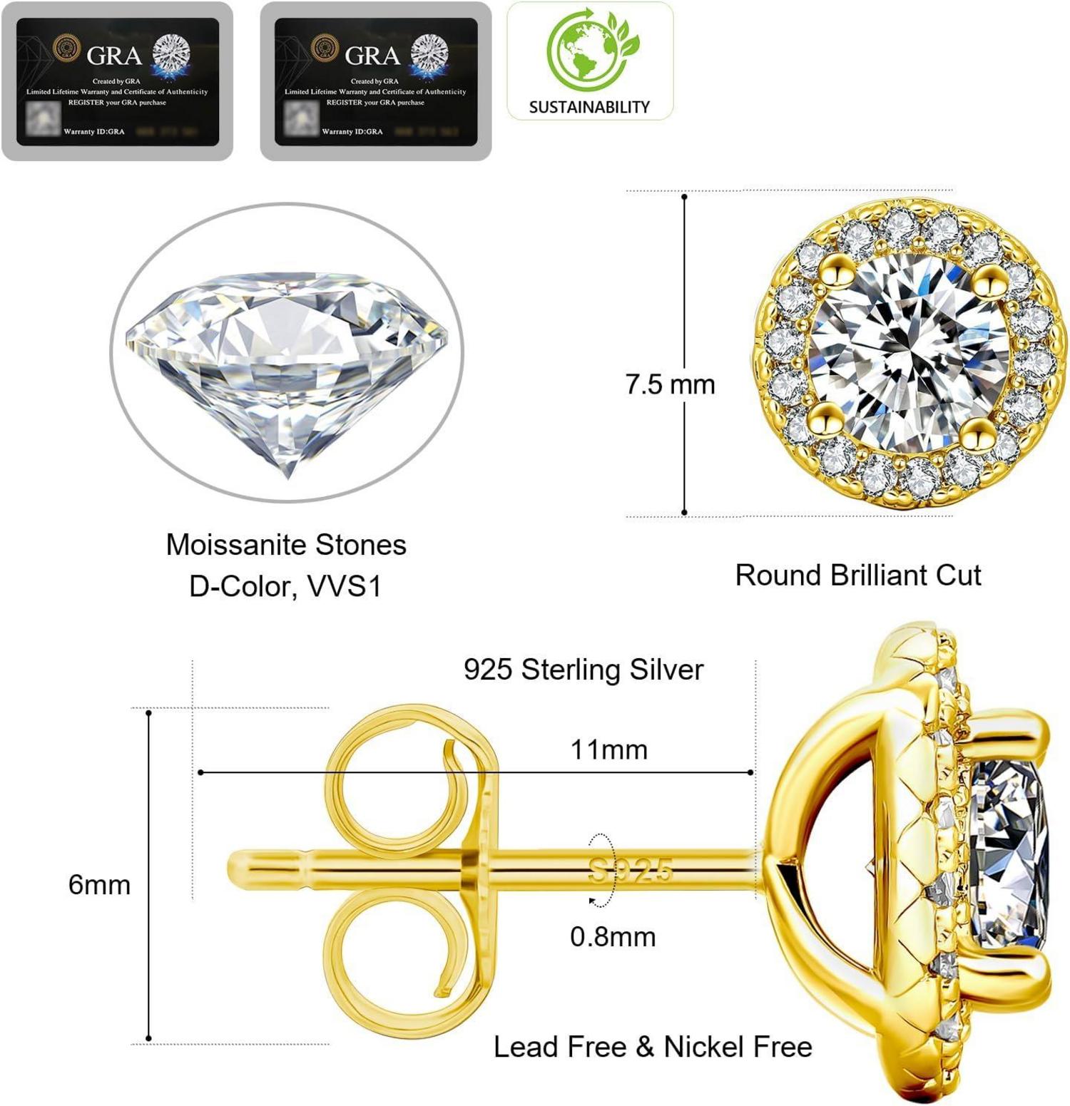 Moissanite Ohrringe Damen Silber 925 Diamant VVS1 Reinheit - Geschenk für Frauen