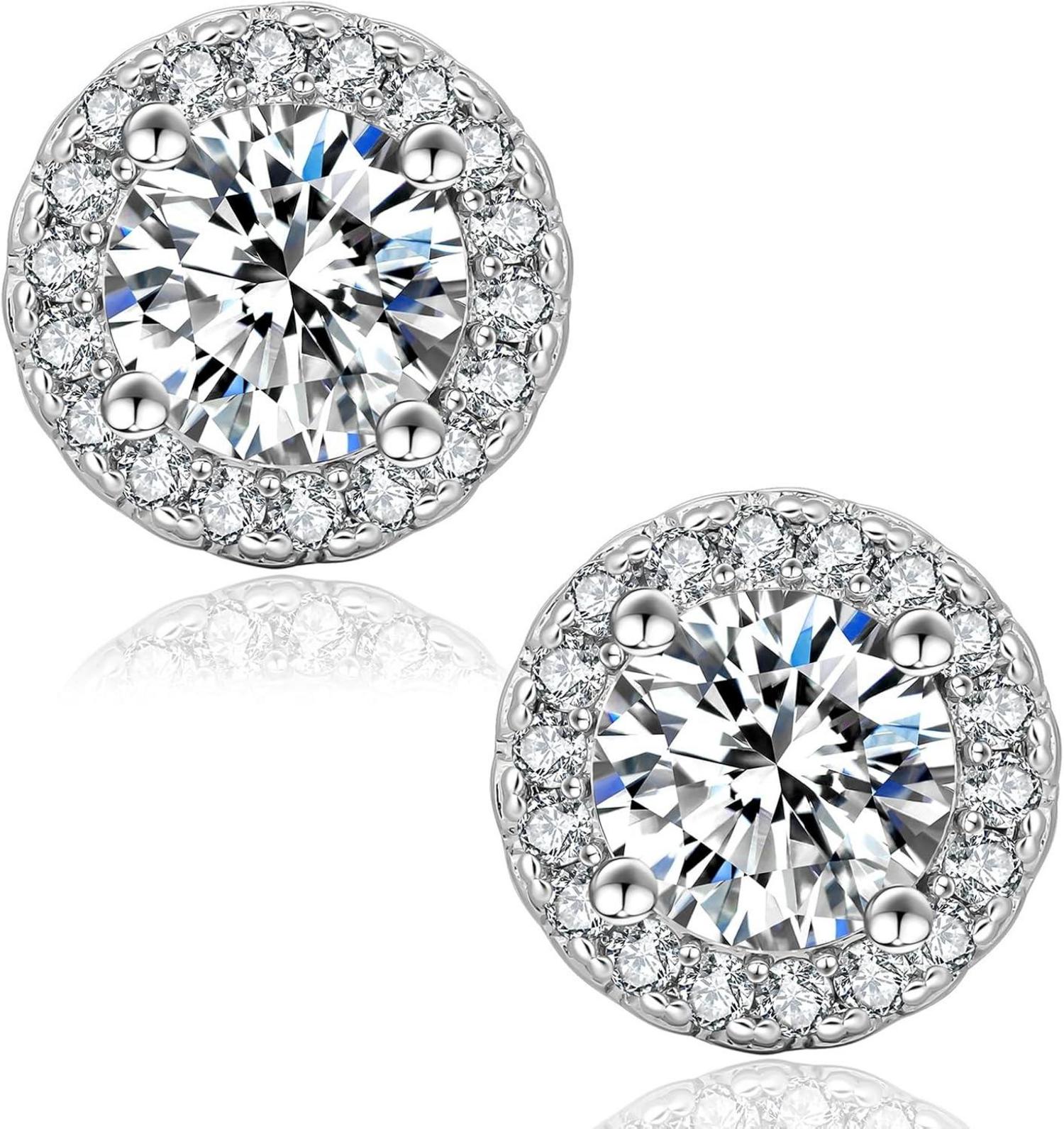 Moissanite Ohrringe Damen 925 Silber Halo 1,0 Karat rund VVS1 D Farbe