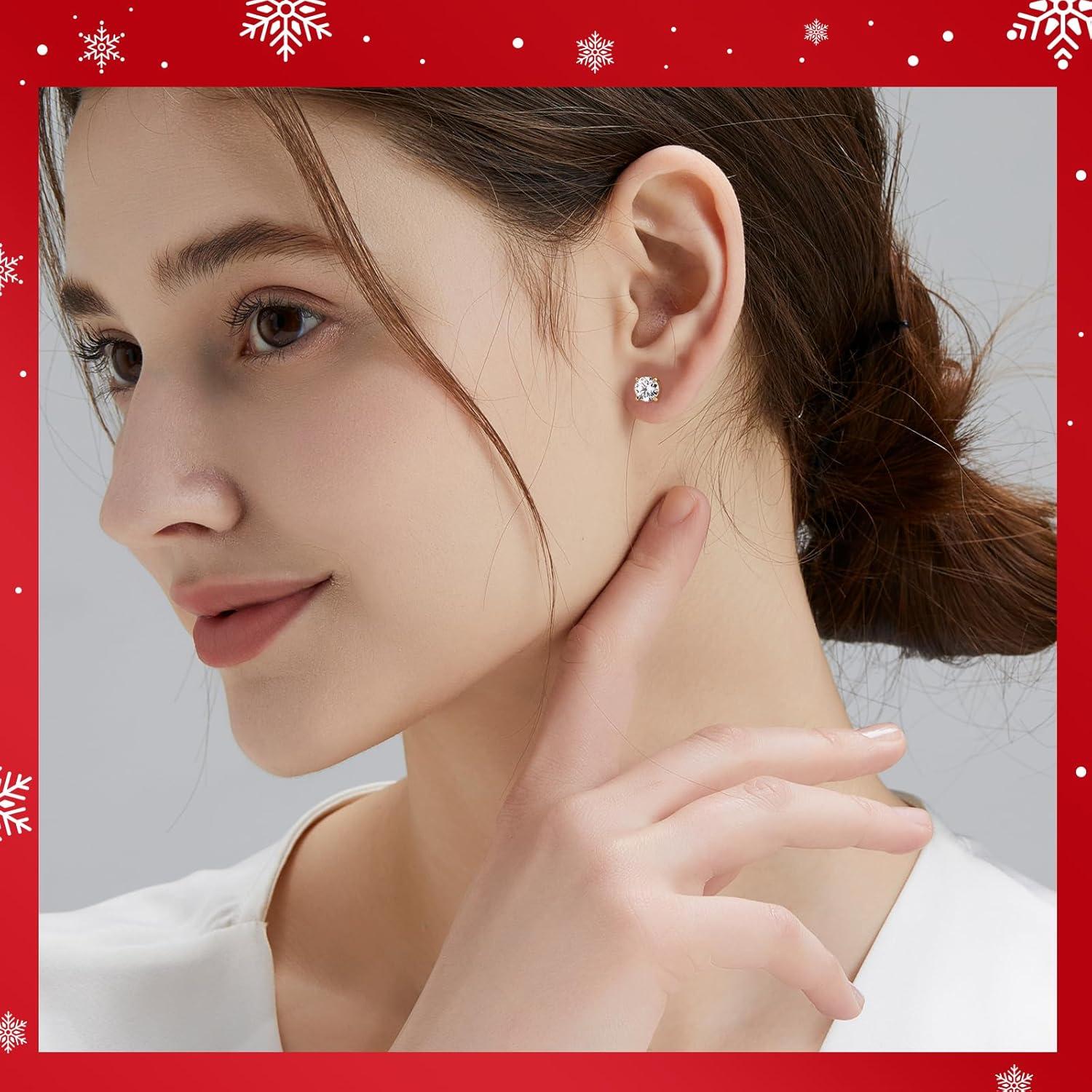 KRKC&CO Damen Ohrringe Silber 925, Moissanit Diamant VVS1 D, 14K Gold, Geschenk für Frauen