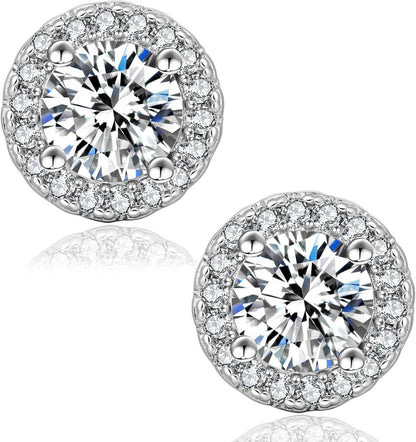 Moissanite Ohrringe Damen Halo 2,0 Karat Silber 925 Weißgold