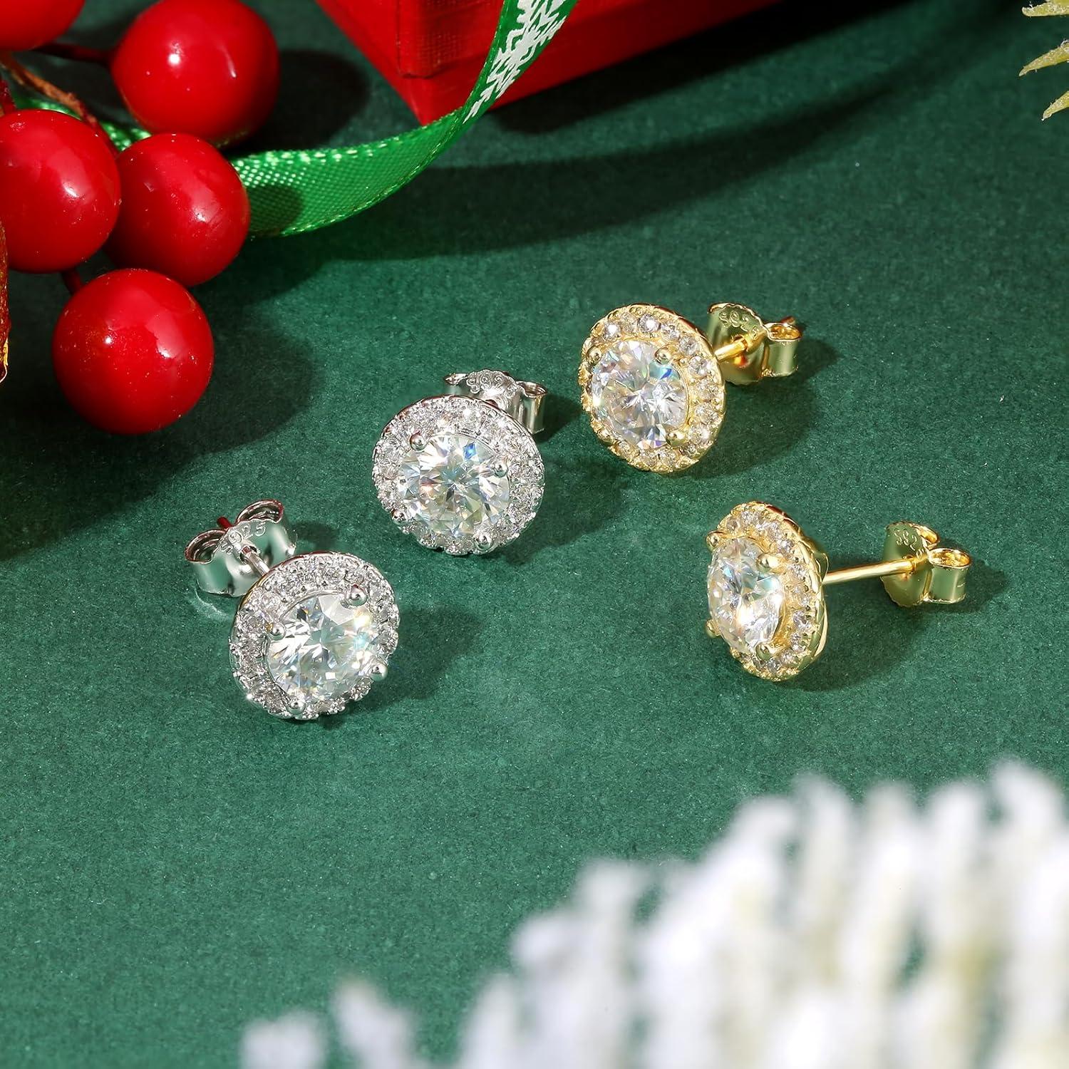 Moissanite Ohrringe Damen Halo 2,0 Karat Silber 925 Weißgold