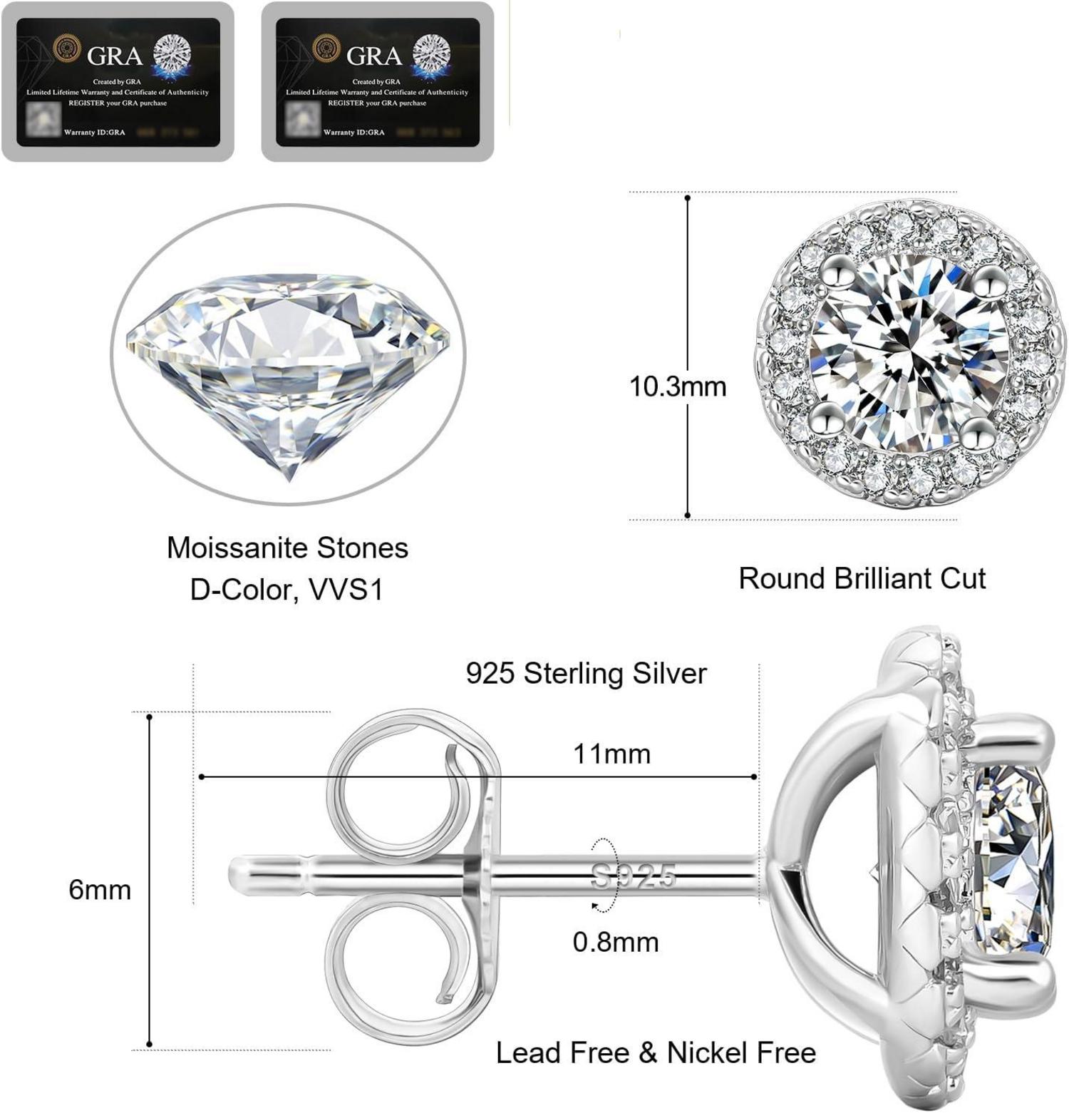 Moissanit Damen Ohrringe 925 Silber 2,0 Karat Halo Diamant VVS1 Weißgold